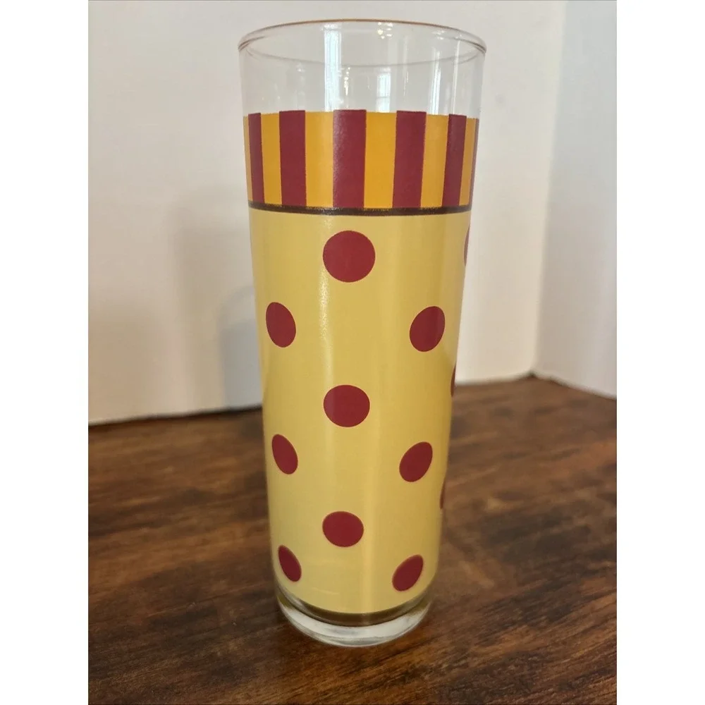 Set 4 Retro MCM Polka Dot Striped Yellow And Red Drinking Glasses Gail‎ Pittman